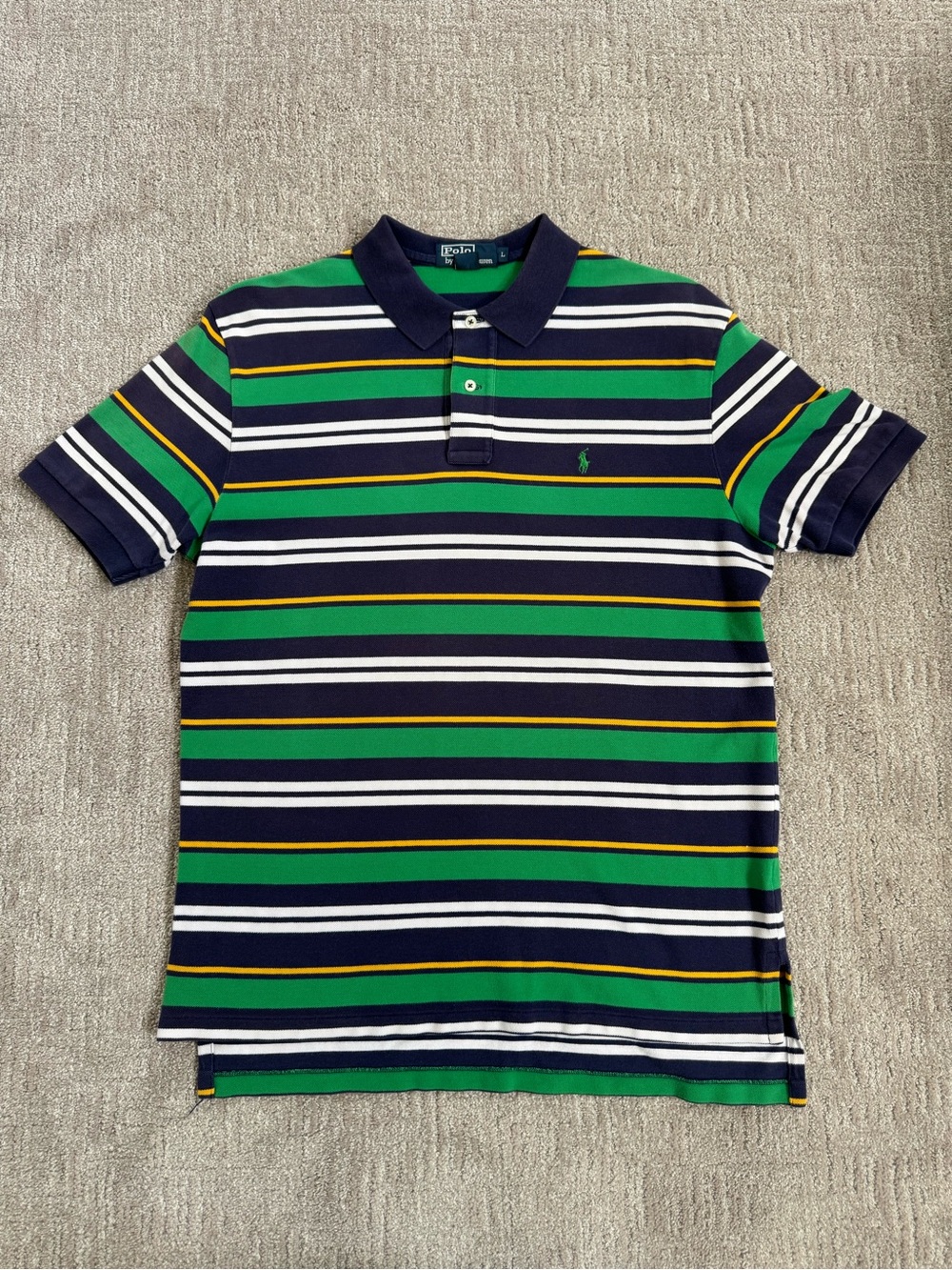 Ralph Lauren Men’s Polo Shirt - Green, Navy, White & Yellow Striped